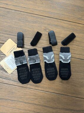 Non-Slip Small Dog Socks - Black with Gray Accent (Set of 4)
